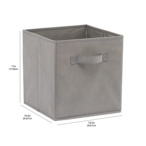 Amazon Basics Collapsible Fabric Storage Cubes Organizer with Handles, Sturdy, Gray, 10.5-x-10.5-x-11-inch, Pack of 6