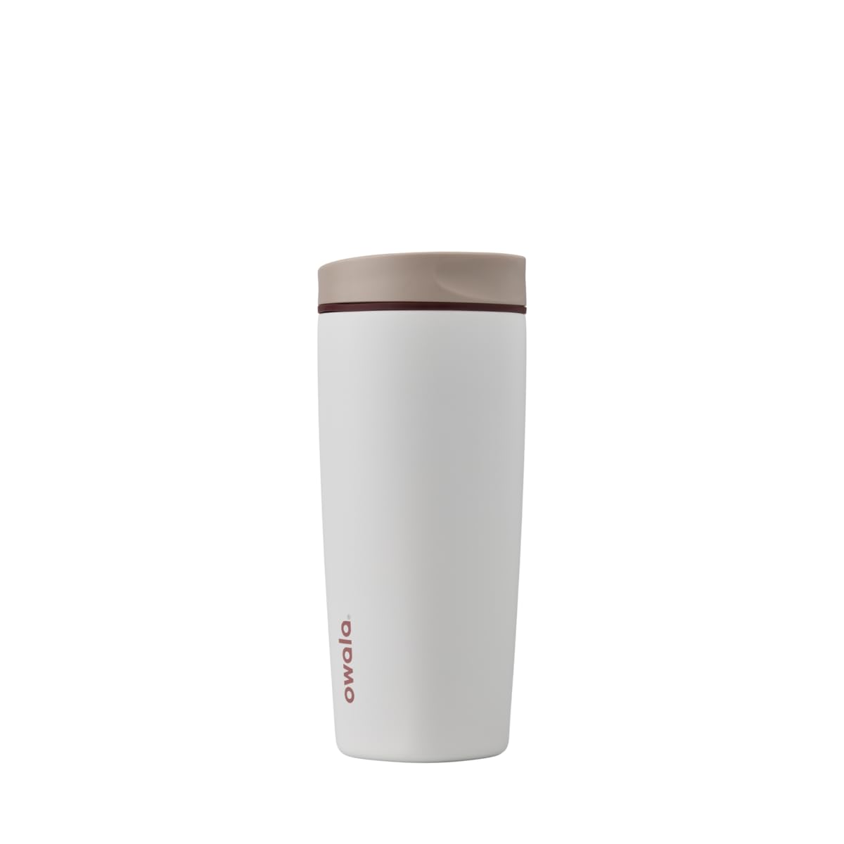 Owala SmoothSip Slider Insulated Stainless Steel Coffee Tumbler, Reusable Iced Coffee Cup, Hot Coffee Travel Mug, BPA Free 12 oz, Tan/White (Vanilla Bean)