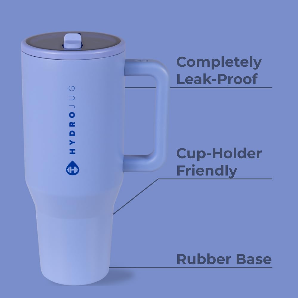 HydroJug Traveler - 32 oz Water Bottle with Handle & Flip Straw - Fits in Cup Holder, Leak Resistant Tumbler-Reusable Insulated Stainless Steel & Rubber Base - Gifts for Women & Men, Pink Sand