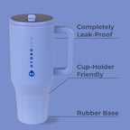 HydroJug Traveler - 32 oz Water Bottle with Handle & Flip Straw - Fits in Cup Holder, Leak Resistant Tumbler-Reusable Insulated Stainless Steel & Rubber Base - Gifts for Women & Men, Pink Sand