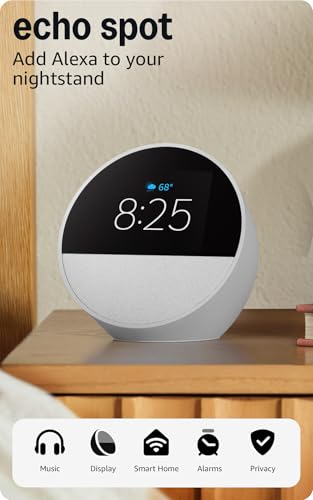 Amazon Echo Spot, Great for nightstands, offices and kitchens, Smart alarm clock with Alexa, Black