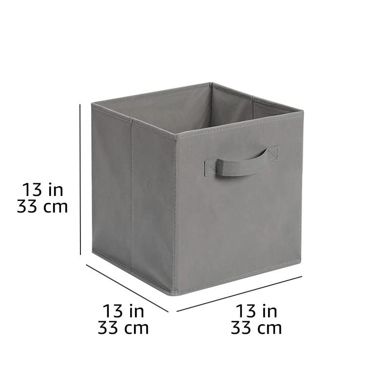 Amazon Basics Collapsible Fabric Storage Cubes Organizer with Handles, Sturdy, Gray, 10.5-x-10.5-x-11-inch, Pack of 6