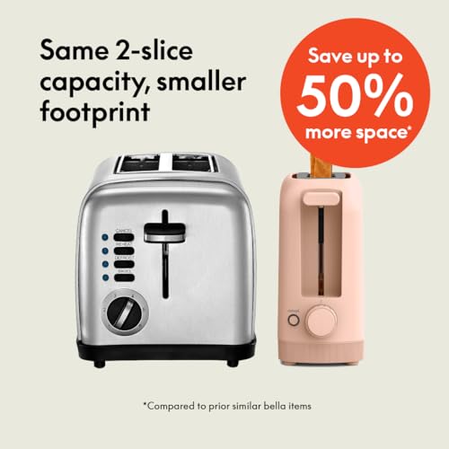 bella 4 Slice Slim Toaster, Fits-anywhere™ Kitchenware, 6 Setting Shade Control with Reheat & Cancel Buttons, Fits Sourdough, 10” Long Slot, Anti Jam & Auto Shutoff, 900 Watt, Oatmilk