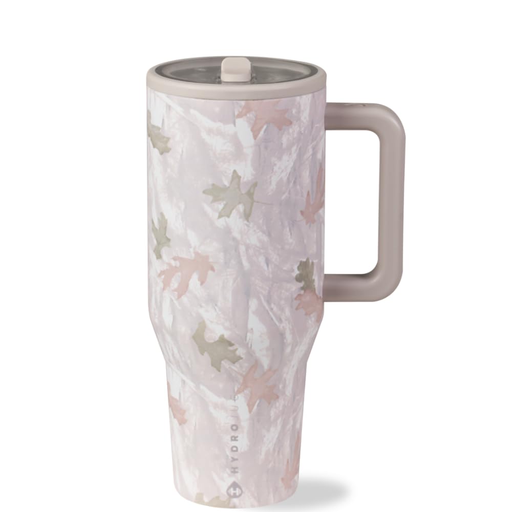 HydroJug Traveler - 32 oz Water Bottle with Handle & Flip Straw - Fits in Cup Holder, Leak Resistant Tumbler-Reusable Insulated Stainless Steel & Rubber Base - Gifts for Women & Men, Pink Sand