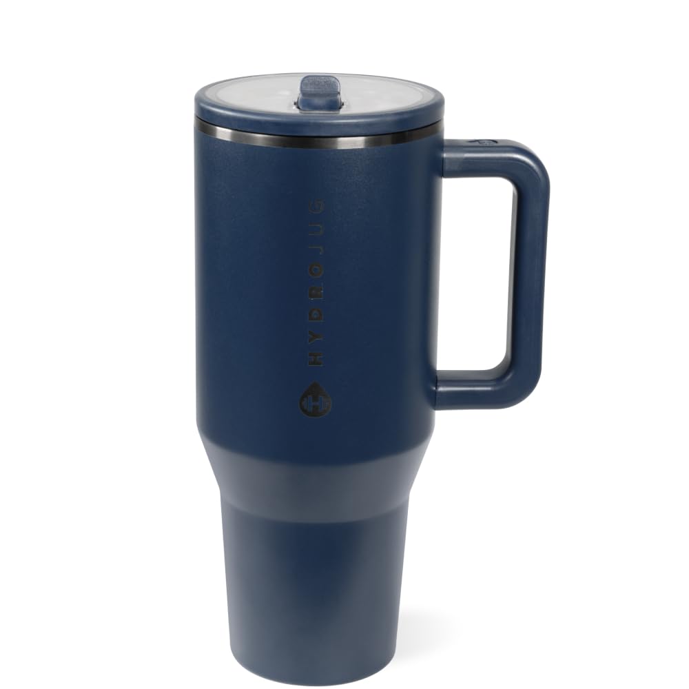 HydroJug Traveler - 32 oz Water Bottle with Handle & Flip Straw - Fits in Cup Holder, Leak Resistant Tumbler-Reusable Insulated Stainless Steel & Rubber Base - Gifts for Women & Men, Pink Sand