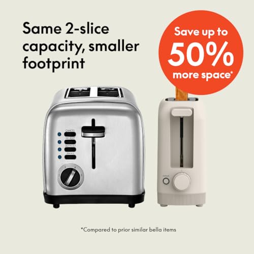 bella 4 Slice Slim Toaster, Fits-anywhere™ Kitchenware, 6 Setting Shade Control with Reheat & Cancel Buttons, Fits Sourdough, 10” Long Slot, Anti Jam & Auto Shutoff, 900 Watt, Oatmilk