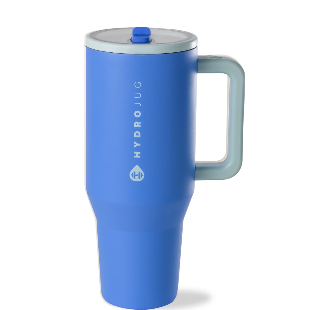 HydroJug Traveler - 32 oz Water Bottle with Handle & Flip Straw - Fits in Cup Holder, Leak Resistant Tumbler-Reusable Insulated Stainless Steel & Rubber Base - Gifts for Women & Men, Pink Sand