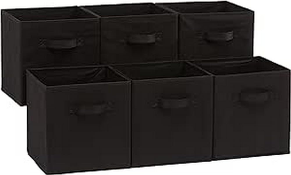 Amazon Basics Collapsible Fabric Storage Cubes Organizer with Handles, Sturdy, Gray, 10.5-x-10.5-x-11-inch, Pack of 6