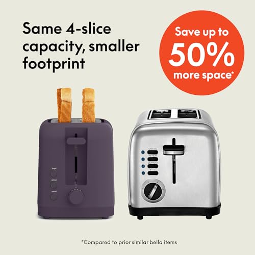 bella 4 Slice Slim Toaster, Fits-anywhere™ Kitchenware, 6 Setting Shade Control with Reheat & Cancel Buttons, Fits Sourdough, 10” Long Slot, Anti Jam & Auto Shutoff, 900 Watt, Oatmilk