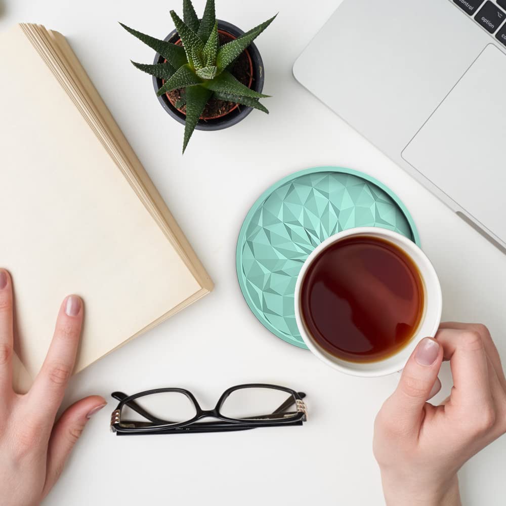 ME.FAN Silicone Coasters with Holder,[6 Pack] Drinking Coasters - Cup Mat for Hot or Cold Drinks, Thickened, Non-Slip, Non-Stick,Deep Tray Black