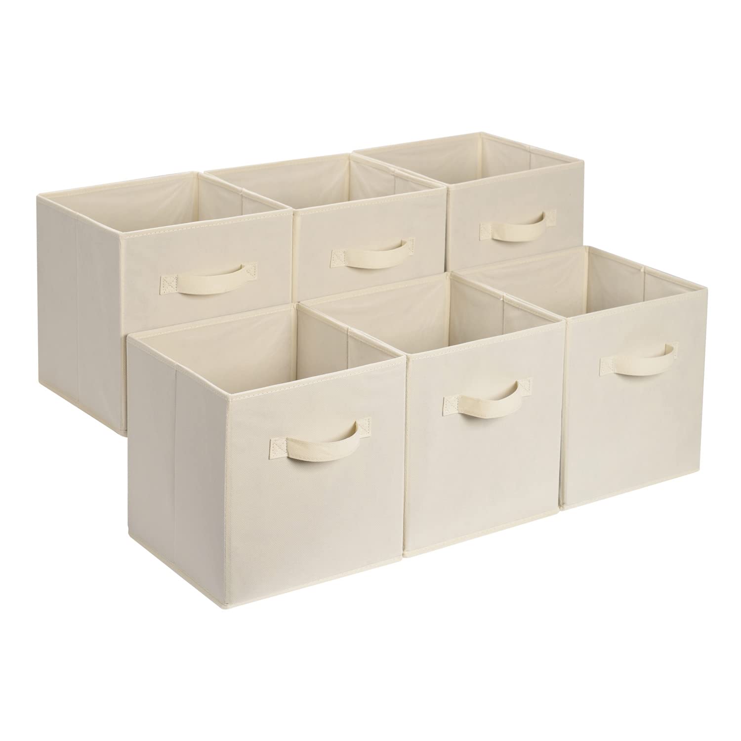 Amazon Basics Collapsible Fabric Storage Cubes Organizer with Handles, Sturdy, Gray, 10.5-x-10.5-x-11-inch, Pack of 6