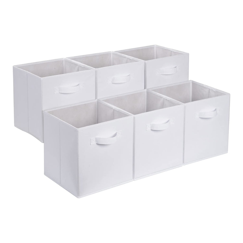 Amazon Basics Collapsible Fabric Storage Cubes Organizer with Handles, Sturdy, Gray, 10.5-x-10.5-x-11-inch, Pack of 6