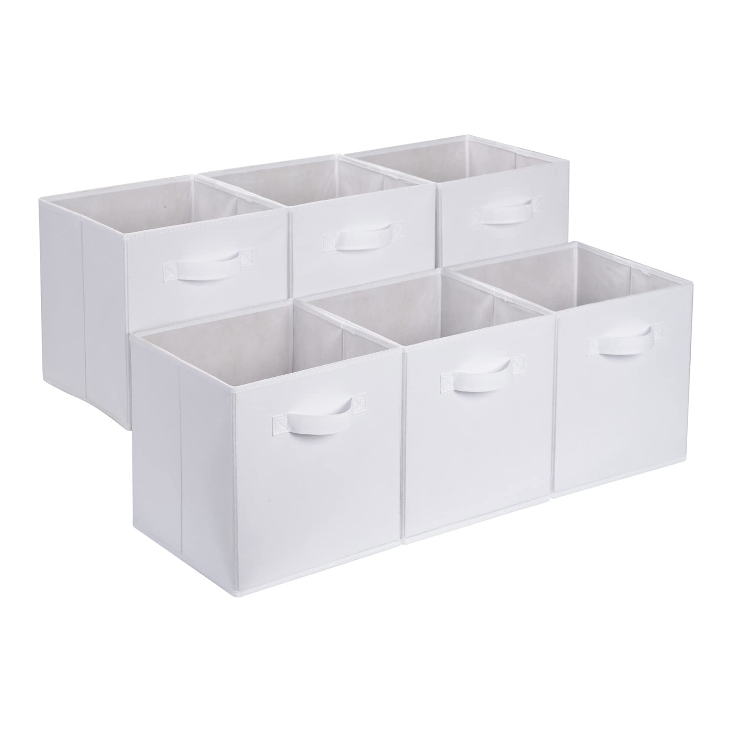 Amazon Basics Collapsible Fabric Storage Cubes Organizer with Handles, Sturdy, Gray, 10.5-x-10.5-x-11-inch, Pack of 6