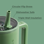 HydroJug Traveler - 32 oz Water Bottle with Handle & Flip Straw - Fits in Cup Holder, Leak Resistant Tumbler-Reusable Insulated Stainless Steel & Rubber Base - Gifts for Women & Men, Pink Sand