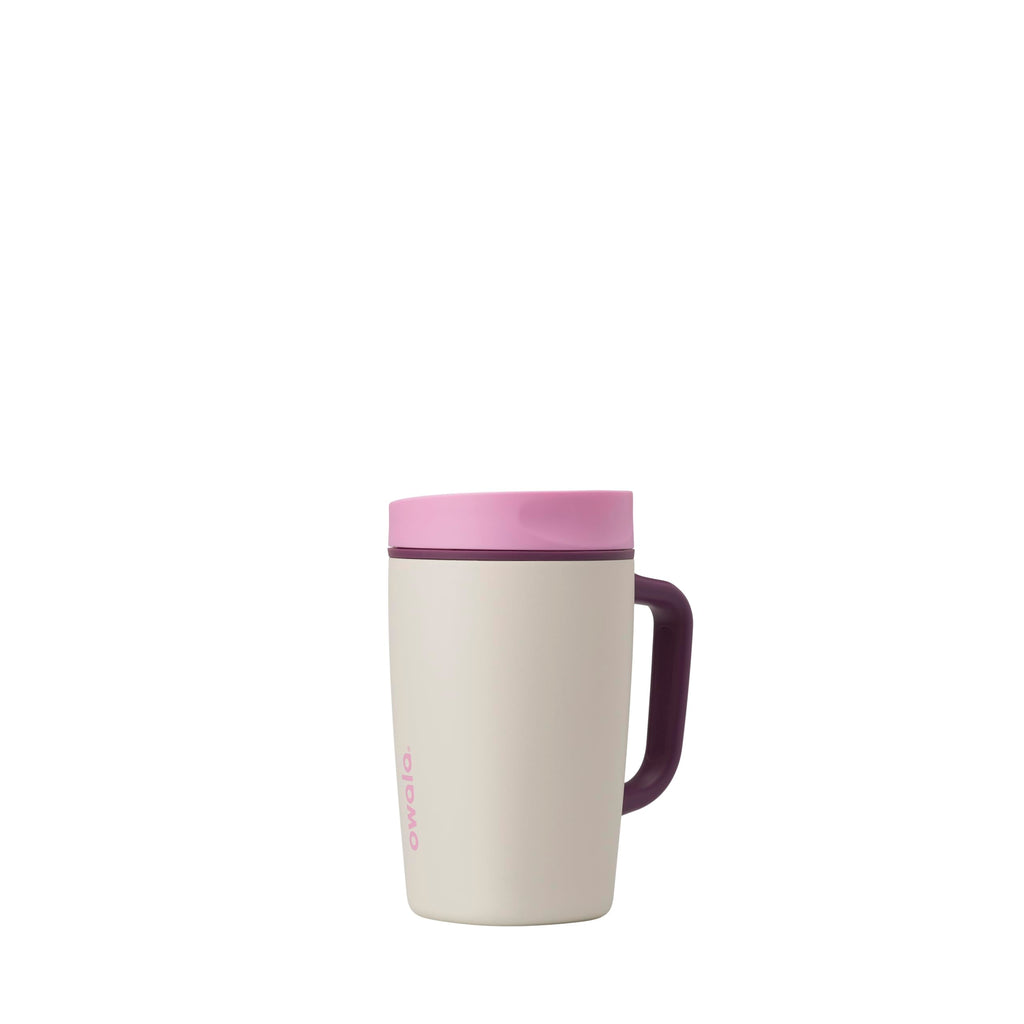 Owala SmoothSip Slider Insulated Stainless Steel Coffee Tumbler, Reusable Iced Coffee Cup, Hot Coffee Travel Mug, BPA Free 12 oz, Tan/White (Vanilla Bean)