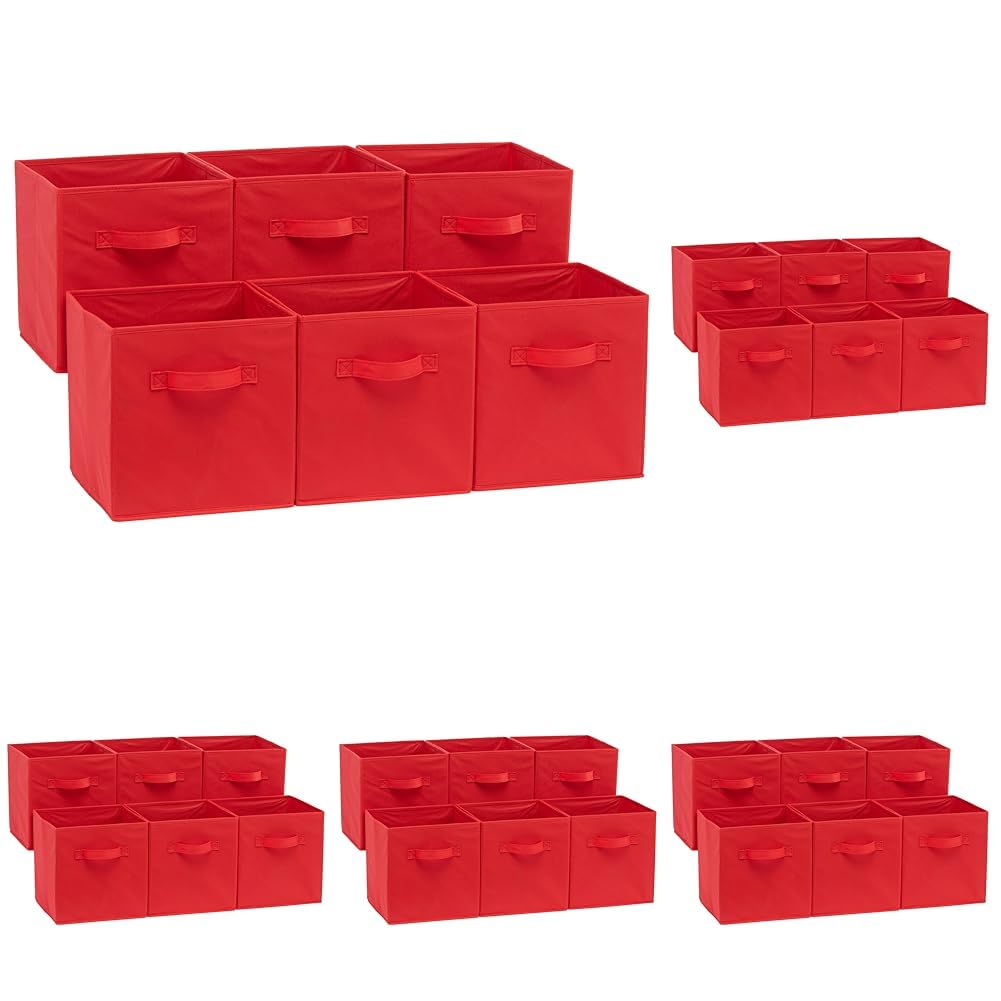 Amazon Basics Collapsible Fabric Storage Cubes Organizer with Handles, Sturdy, Gray, 10.5-x-10.5-x-11-inch, Pack of 6