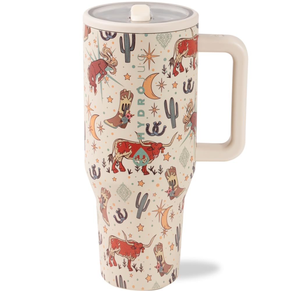 HydroJug Traveler - 32 oz Water Bottle with Handle & Flip Straw - Fits in Cup Holder, Leak Resistant Tumbler-Reusable Insulated Stainless Steel & Rubber Base - Gifts for Women & Men, Pink Sand