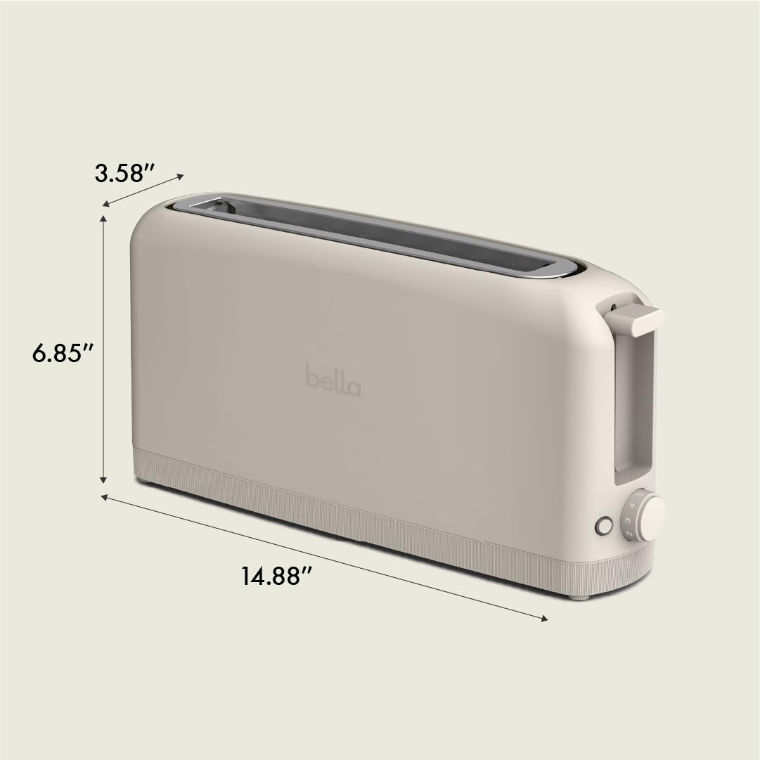 bella 4 Slice Slim Toaster, Fits-anywhere™ Kitchenware, 6 Setting Shade Control with Reheat & Cancel Buttons, Fits Sourdough, 10” Long Slot, Anti Jam & Auto Shutoff, 900 Watt, Oatmilk