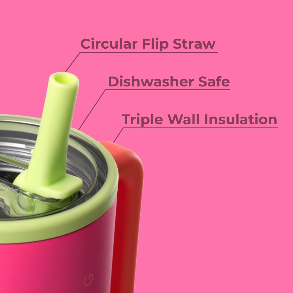 HydroJug Traveler - 32 oz Water Bottle with Handle & Flip Straw - Fits in Cup Holder, Leak Resistant Tumbler-Reusable Insulated Stainless Steel & Rubber Base - Gifts for Women & Men, Pink Sand