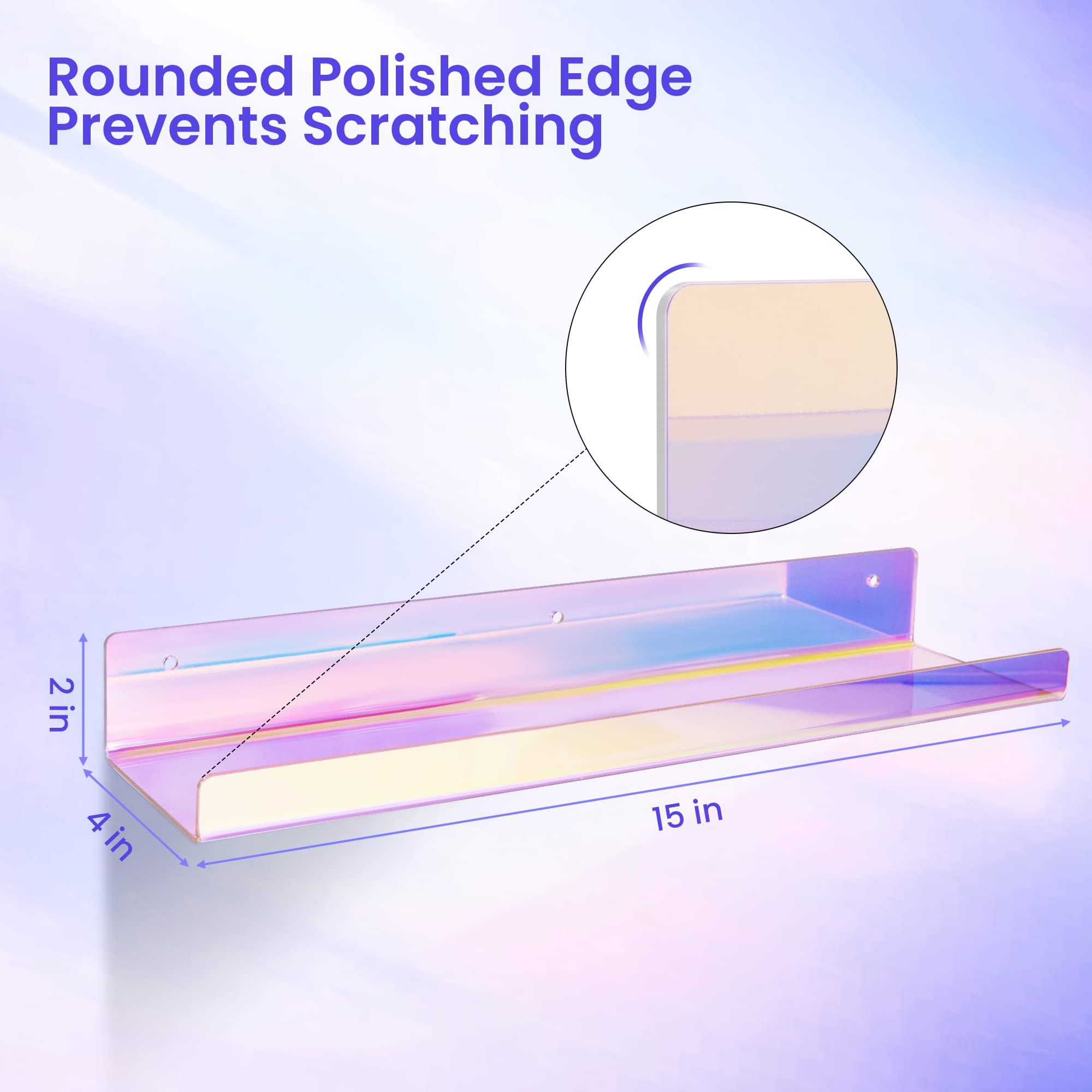 upsimples Acrylic Shelves for Bathroom Storage, 15" Floating Shelves Wall Organizer for Perfume, Make up, Skincare, Kids Bookshelf for Bedroom, Nursery, Living Room Decor, Clear, 4 Pack