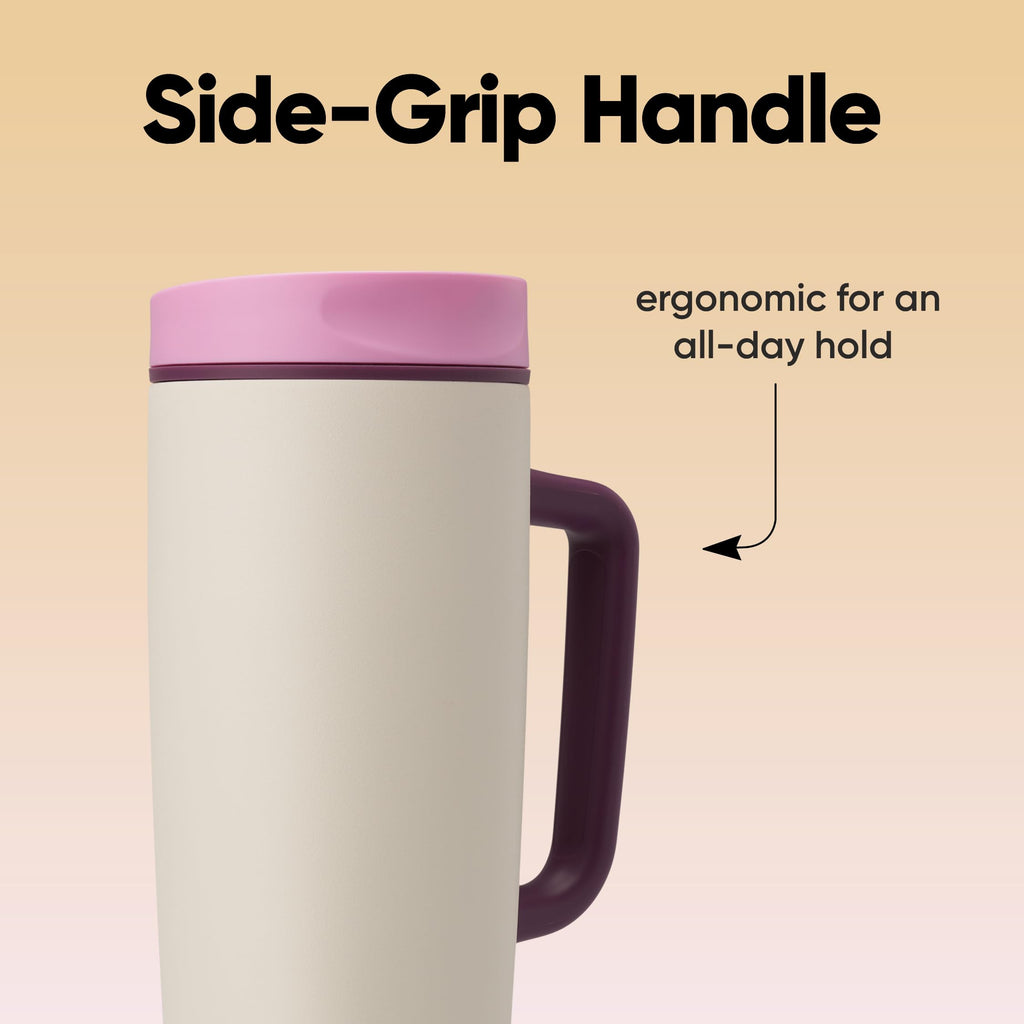 Owala SmoothSip Slider Insulated Stainless Steel Coffee Tumbler, Reusable Iced Coffee Cup, Hot Coffee Travel Mug, BPA Free 12 oz, Tan/White (Vanilla Bean)