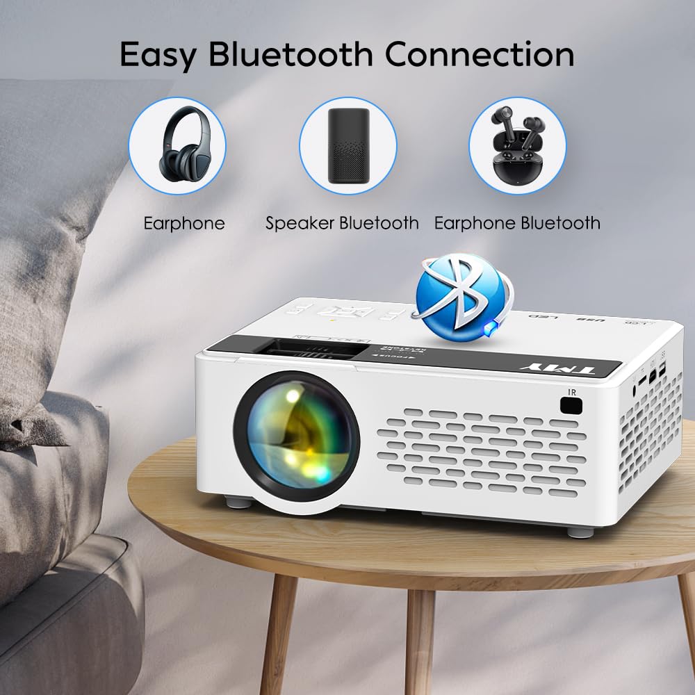 TMY 1080P Full HD Portable Mini Projector, Upgraded Bluetooth Movie Projector with Screen, Compatible with TV Stick Smartphone/HDMI/USB, Indoor & Outdoor Use