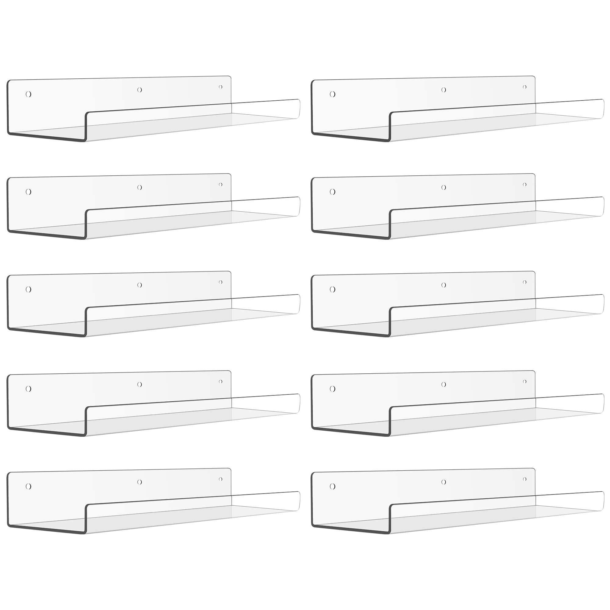 upsimples Acrylic Shelves for Bathroom Storage, 15" Floating Shelves Wall Organizer for Perfume, Make up, Skincare, Kids Bookshelf for Bedroom, Nursery, Living Room Decor, Clear, 4 Pack