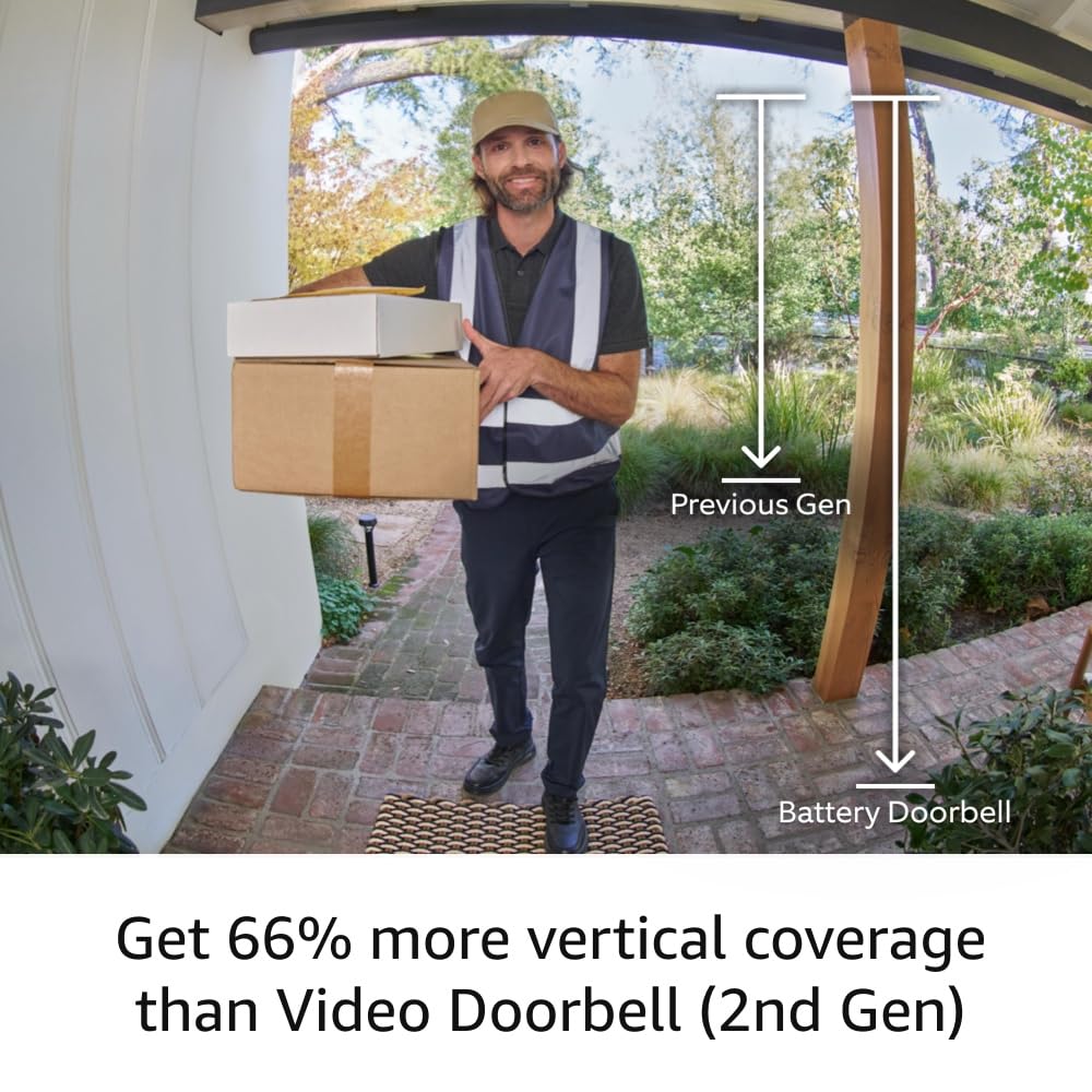 Ring Battery Doorbell | Home or business security with Head-to-Toe Video, Live View with Two-Way Talk, and Motion Detection & Alerts (newest model), Satin Nickel