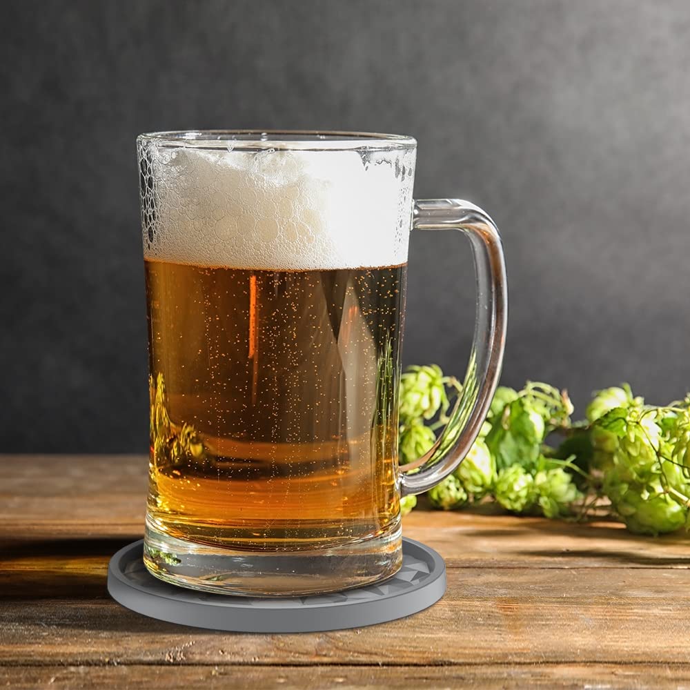 ME.FAN Silicone Coasters with Holder,[6 Pack] Drinking Coasters - Cup Mat for Hot or Cold Drinks, Thickened, Non-Slip, Non-Stick,Deep Tray Black