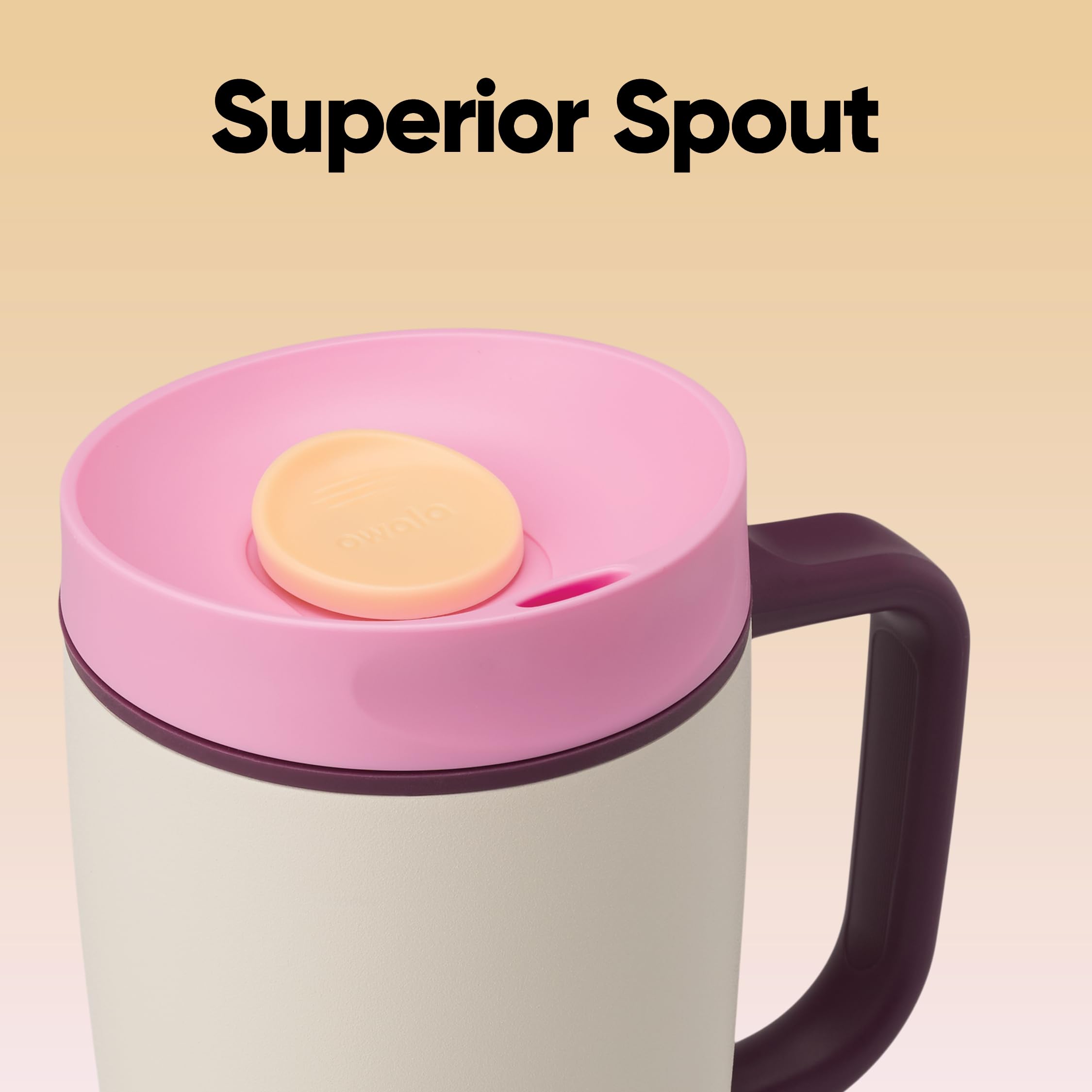 Owala SmoothSip Slider Insulated Stainless Steel Coffee Tumbler, Reusable Iced Coffee Cup, Hot Coffee Travel Mug, BPA Free 12 oz, Tan/White (Vanilla Bean)