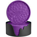 ME.FAN Silicone Coasters with Holder,[6 Pack] Drinking Coasters - Cup Mat for Hot or Cold Drinks, Thickened, Non-Slip, Non-Stick,Deep Tray Black