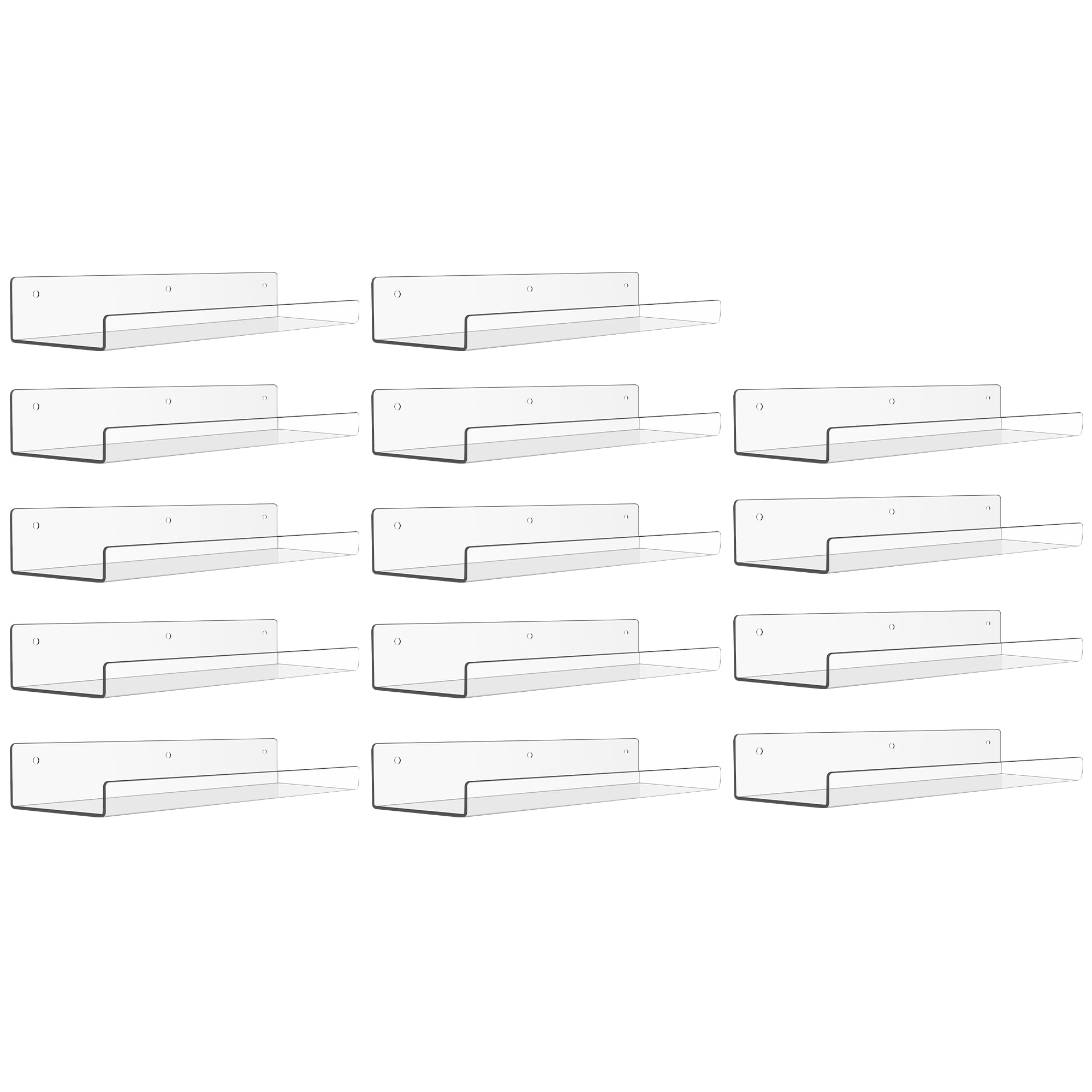 upsimples Acrylic Shelves for Bathroom Storage, 15" Floating Shelves Wall Organizer for Perfume, Make up, Skincare, Kids Bookshelf for Bedroom, Nursery, Living Room Decor, Clear, 4 Pack