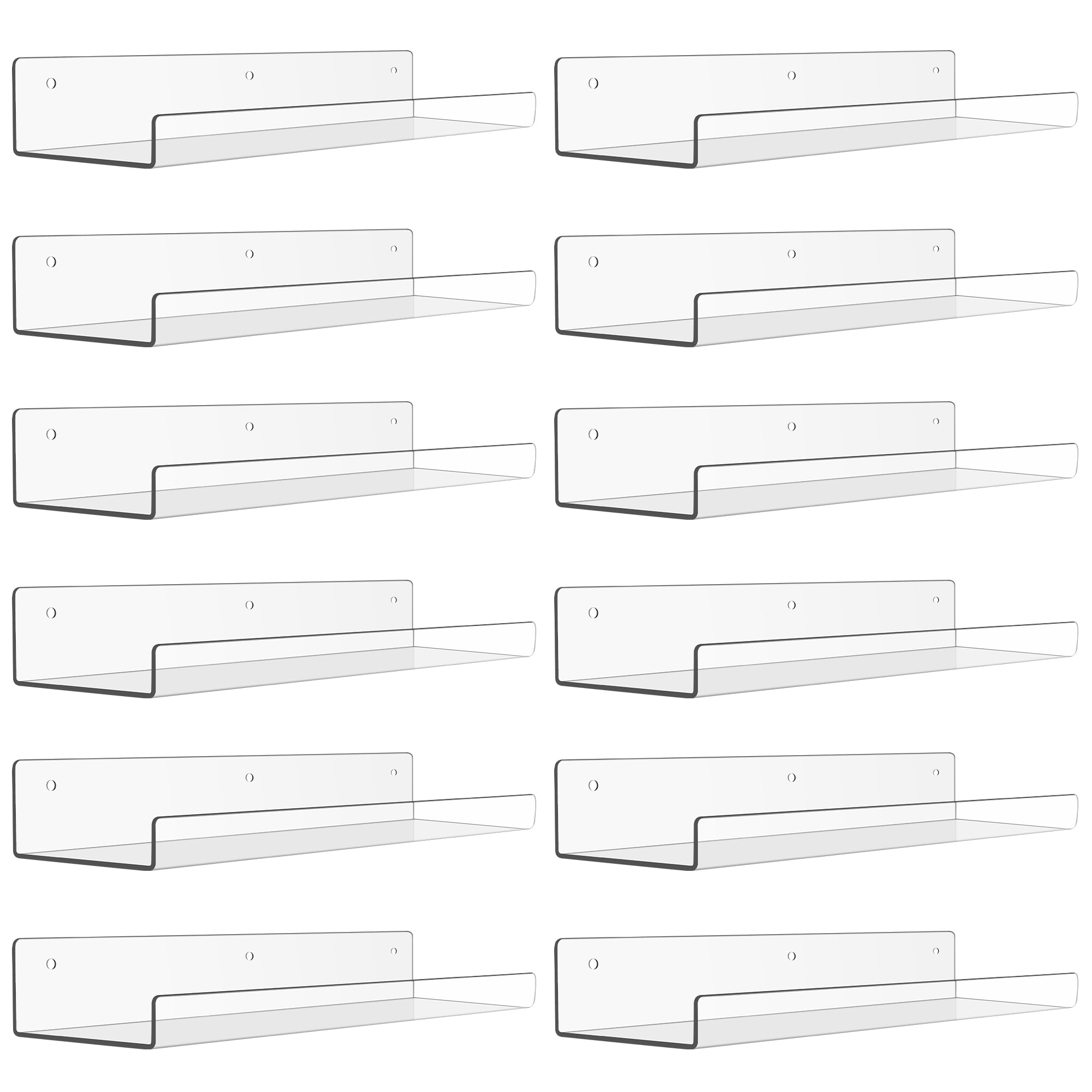 upsimples Acrylic Shelves for Bathroom Storage, 15" Floating Shelves Wall Organizer for Perfume, Make up, Skincare, Kids Bookshelf for Bedroom, Nursery, Living Room Decor, Clear, 4 Pack