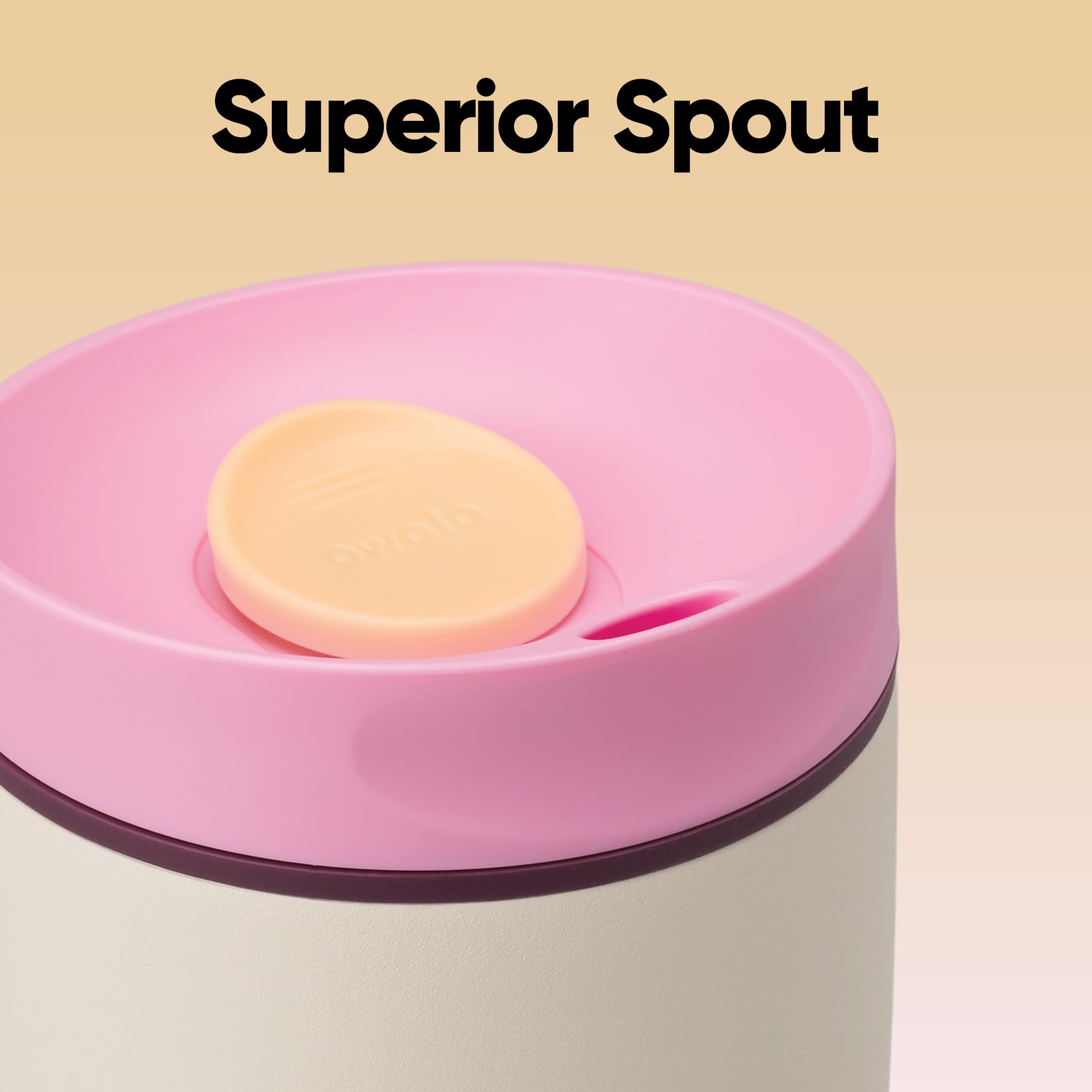 Owala SmoothSip Slider Insulated Stainless Steel Coffee Tumbler, Reusable Iced Coffee Cup, Hot Coffee Travel Mug, BPA Free 12 oz, Tan/White (Vanilla Bean)