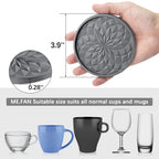 ME.FAN Silicone Coasters with Holder,[6 Pack] Drinking Coasters - Cup Mat for Hot or Cold Drinks, Thickened, Non-Slip, Non-Stick,Deep Tray Black