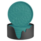 ME.FAN Silicone Coasters with Holder,[6 Pack] Drinking Coasters - Cup Mat for Hot or Cold Drinks, Thickened, Non-Slip, Non-Stick,Deep Tray Black