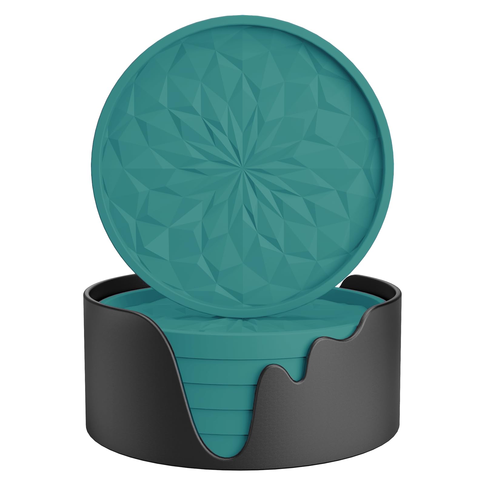 ME.FAN Silicone Coasters with Holder,[6 Pack] Drinking Coasters - Cup Mat for Hot or Cold Drinks, Thickened, Non-Slip, Non-Stick,Deep Tray Black