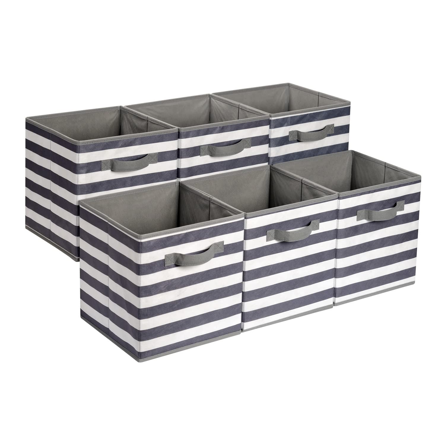 Amazon Basics Collapsible Fabric Storage Cubes Organizer with Handles, Sturdy, Gray, 10.5-x-10.5-x-11-inch, Pack of 6