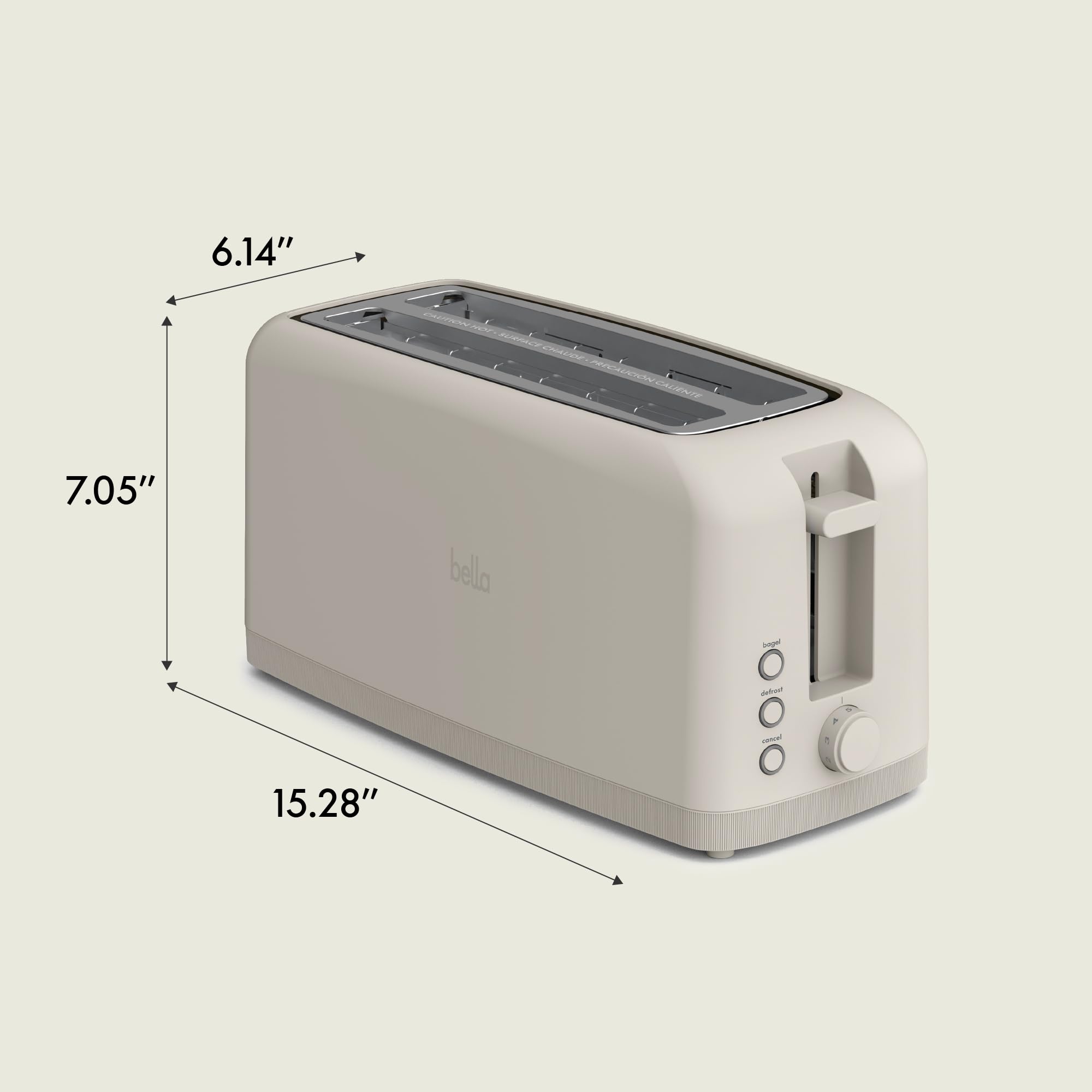 bella 4 Slice Slim Toaster, Fits-anywhere™ Kitchenware, 6 Setting Shade Control with Reheat & Cancel Buttons, Fits Sourdough, 10” Long Slot, Anti Jam & Auto Shutoff, 900 Watt, Oatmilk