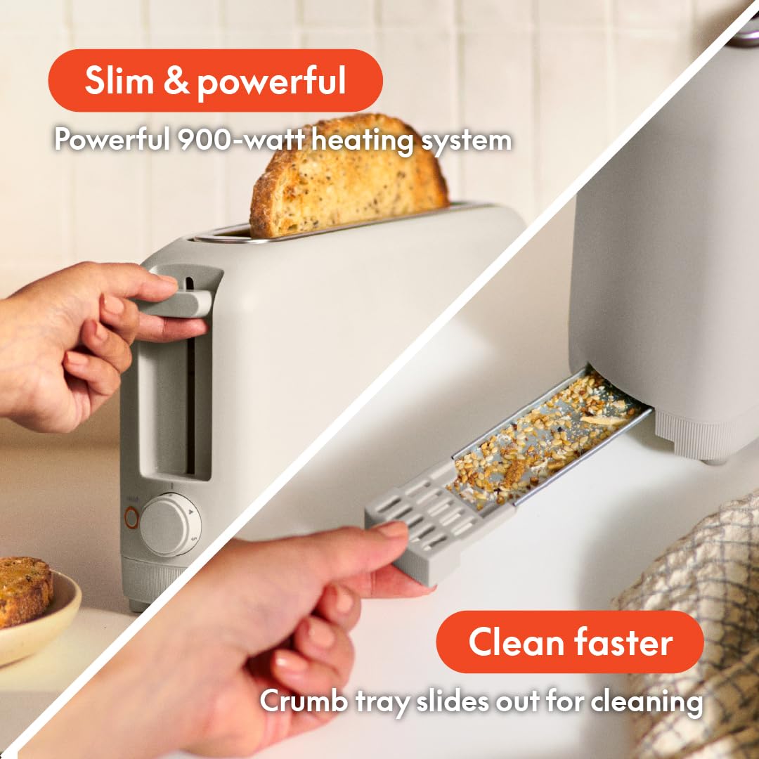 bella 4 Slice Slim Toaster, Fits-anywhere™ Kitchenware, 6 Setting Shade Control with Reheat & Cancel Buttons, Fits Sourdough, 10” Long Slot, Anti Jam & Auto Shutoff, 900 Watt, Oatmilk