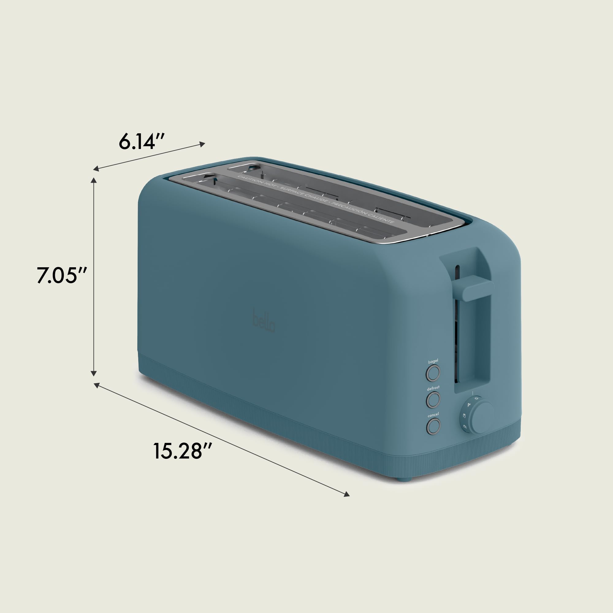 bella 4 Slice Slim Toaster, Fits-anywhere™ Kitchenware, 6 Setting Shade Control with Reheat & Cancel Buttons, Fits Sourdough, 10” Long Slot, Anti Jam & Auto Shutoff, 900 Watt, Oatmilk