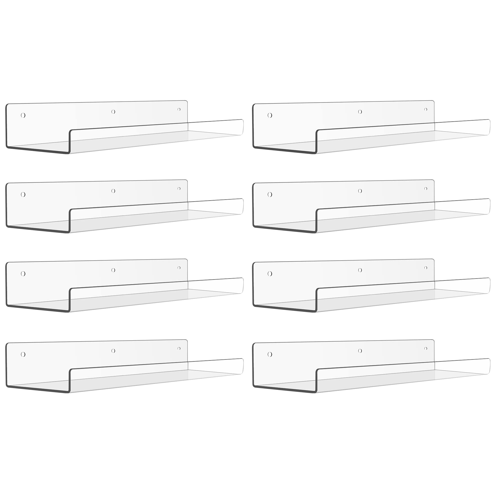 upsimples Acrylic Shelves for Bathroom Storage, 15" Floating Shelves Wall Organizer for Perfume, Make up, Skincare, Kids Bookshelf for Bedroom, Nursery, Living Room Decor, Clear, 4 Pack