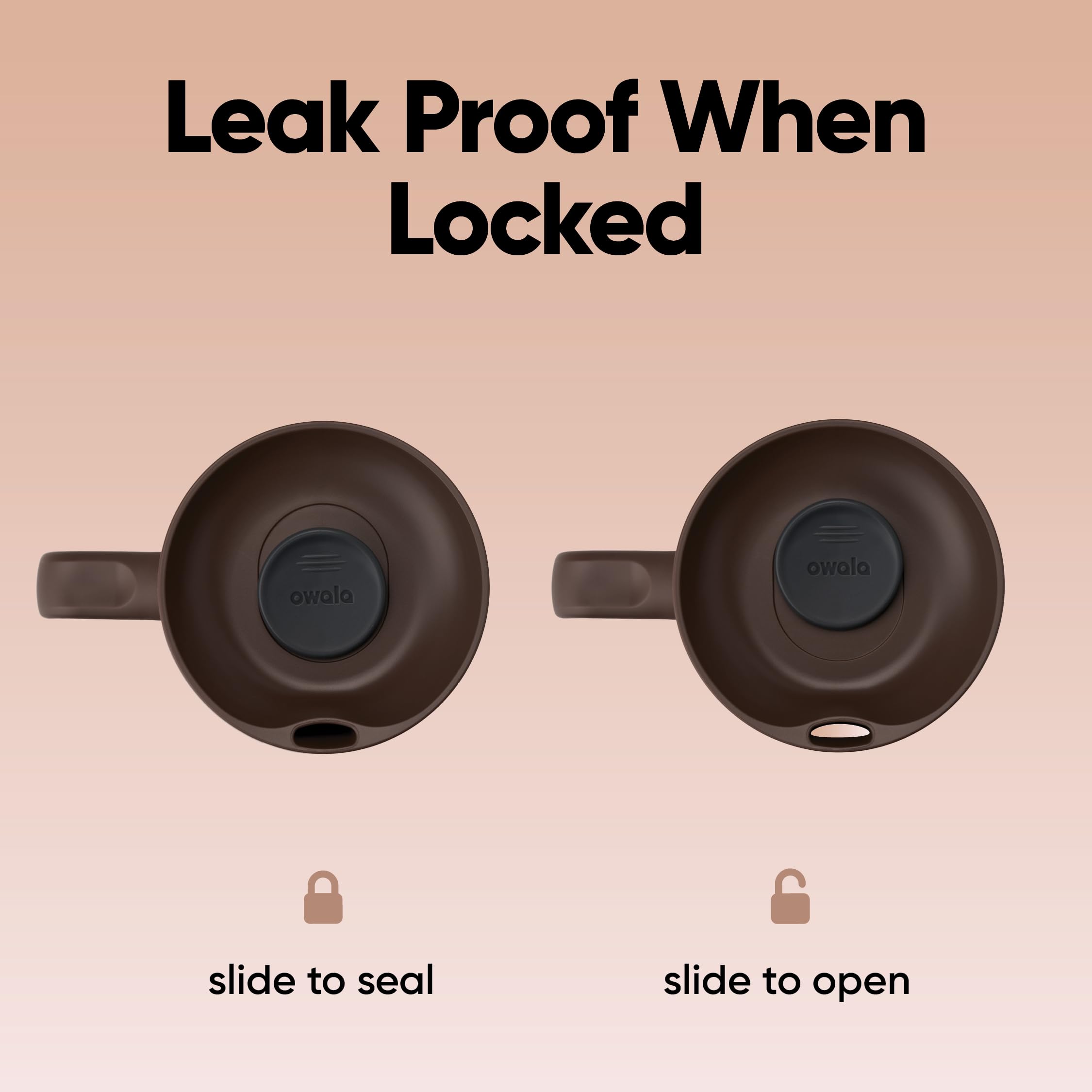 Owala SmoothSip Slider Insulated Stainless Steel Coffee Tumbler, Reusable Iced Coffee Cup, Hot Coffee Travel Mug, BPA Free 12 oz, Tan/White (Vanilla Bean)