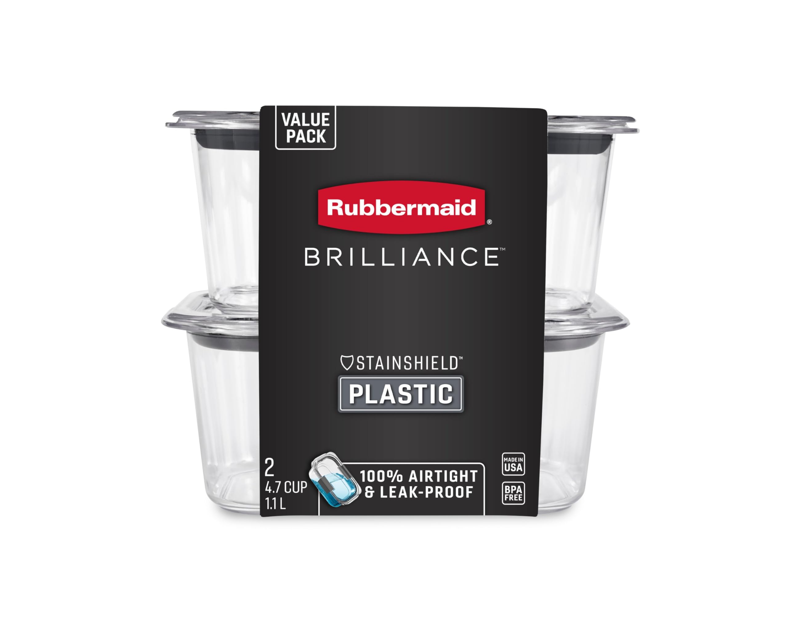 Rubbermaid Brilliance Food Storage Containers BPA Free Airtight Lids Ideal for Lunch Meal Prep & Leftovers Set of 5 (3.2 Cup)