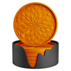 ME.FAN Silicone Coasters with Holder,[6 Pack] Drinking Coasters - Cup Mat for Hot or Cold Drinks, Thickened, Non-Slip, Non-Stick,Deep Tray Black