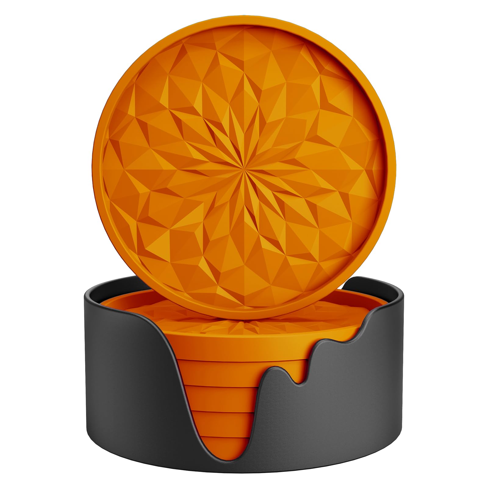 ME.FAN Silicone Coasters with Holder,[6 Pack] Drinking Coasters - Cup Mat for Hot or Cold Drinks, Thickened, Non-Slip, Non-Stick,Deep Tray Black