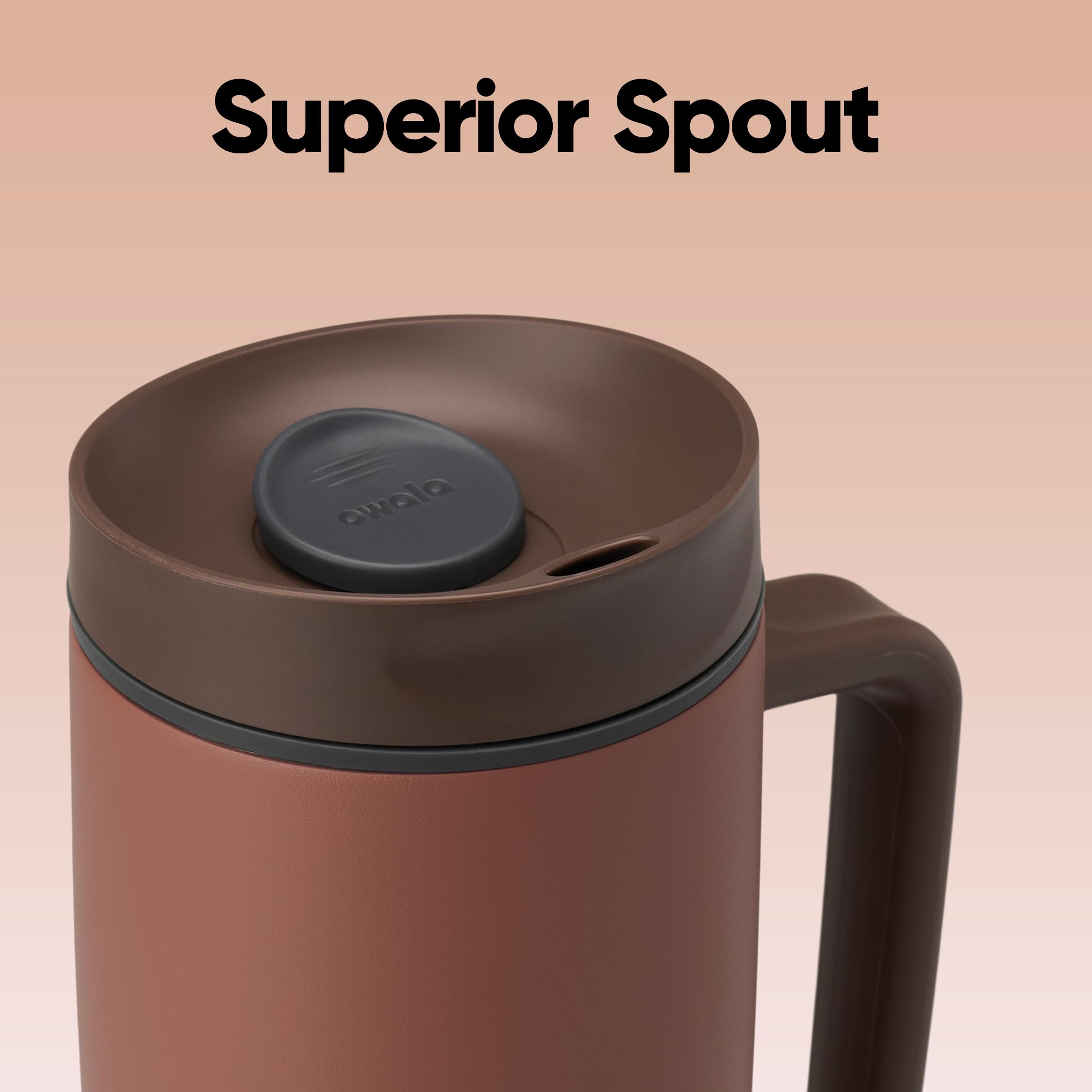 Owala SmoothSip Slider Insulated Stainless Steel Coffee Tumbler, Reusable Iced Coffee Cup, Hot Coffee Travel Mug, BPA Free 12 oz, Tan/White (Vanilla Bean)