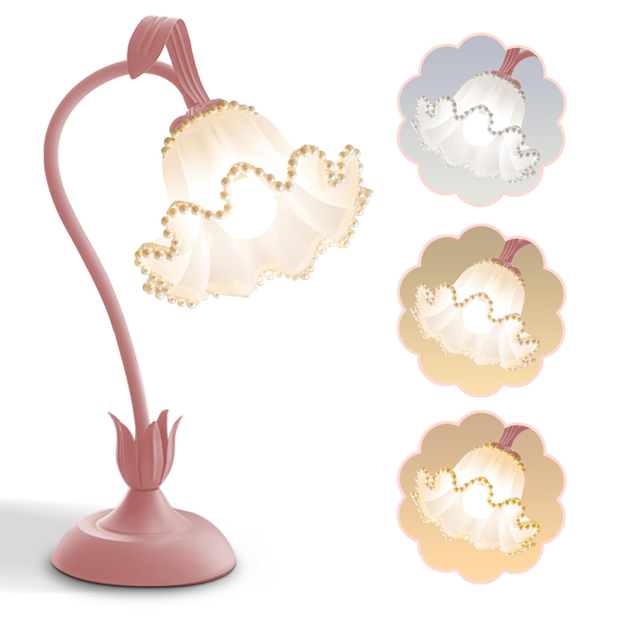 Flower Table Lamp,LED Reading Light Bedside Vintage Flower Night Light,3 Colors Modes Kawaii Bedside Lamps Decor,Living Room Bedroom Room Lighting Table Lamps Home Decoration (Green)