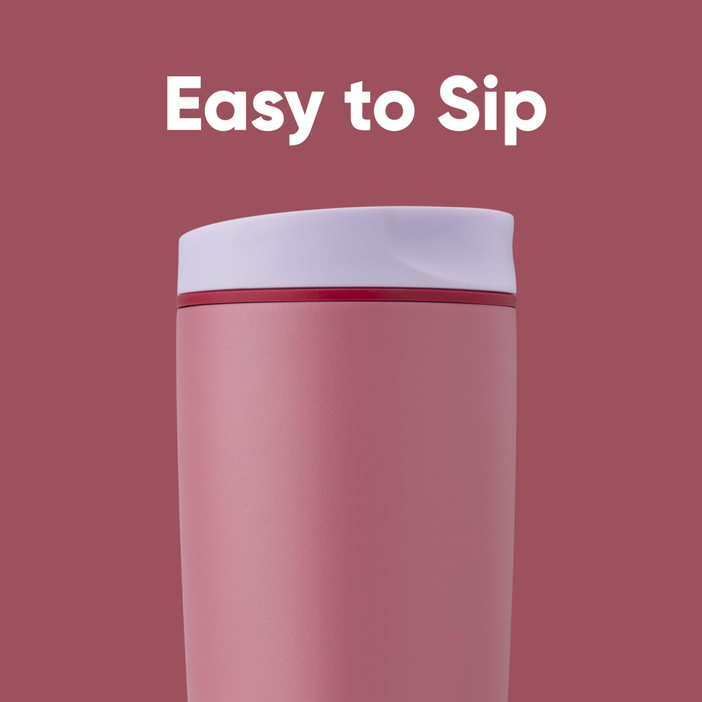 Owala SmoothSip Slider Insulated Stainless Steel Coffee Tumbler, Reusable Iced Coffee Cup, Hot Coffee Travel Mug, BPA Free 12 oz, Tan/White (Vanilla Bean)