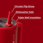 HydroJug Traveler - 32 oz Water Bottle with Handle & Flip Straw - Fits in Cup Holder, Leak Resistant Tumbler-Reusable Insulated Stainless Steel & Rubber Base - Gifts for Women & Men, Pink Sand